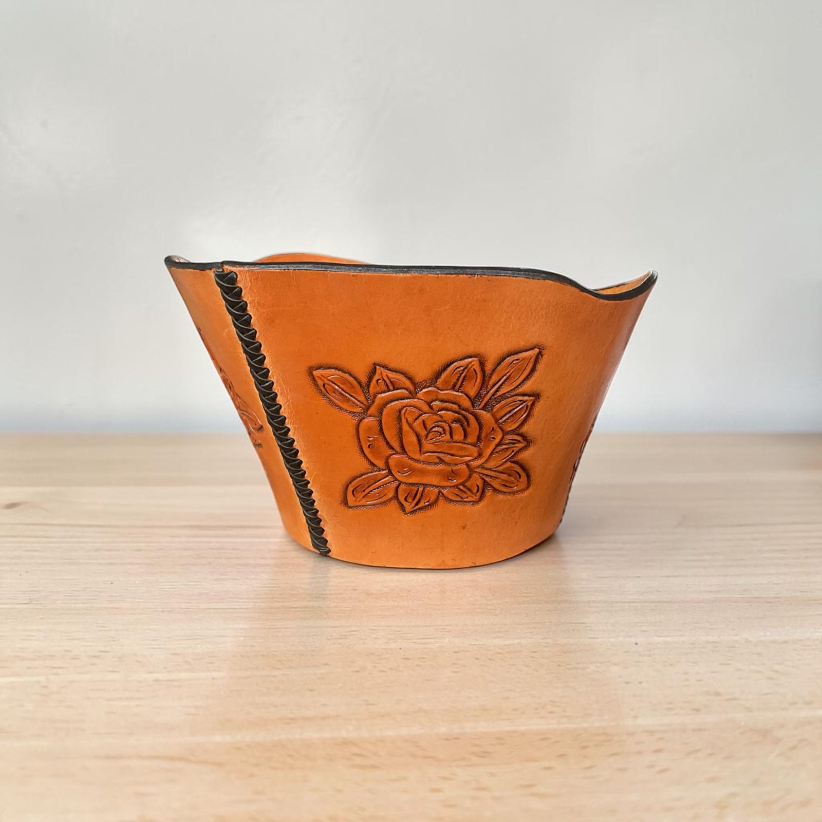Large Full grain leather, hand made and tooled leather bowl by Cooke's Corner Leather. thumbnail 2